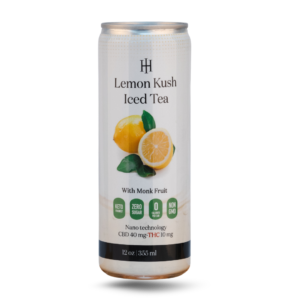 Lemon Kush Iced Tea can with vibrant lemon flavor and premium CBD and THC infusion.