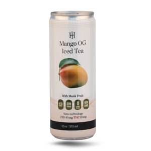 Mango OG CBD and THC Iced Tea 12 oz can infused with monk fruit