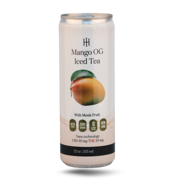 Mango OG CBD and THC Iced Tea 12 oz can infused with monk fruit