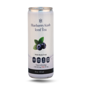 Blueberry Kush CBD and THC Iced Tea 12 oz can with monk fruit